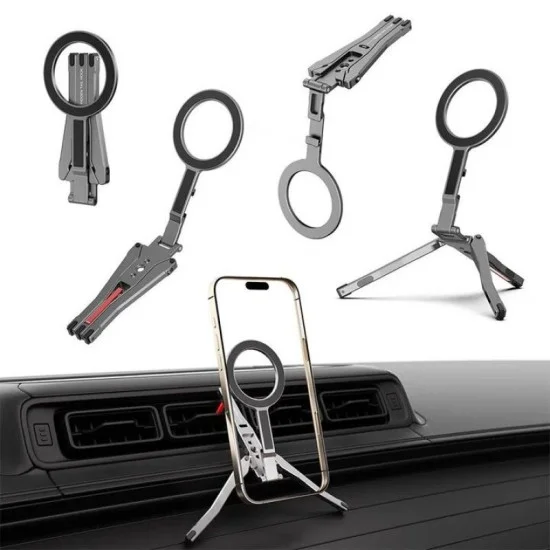 Zlos Ps03 Magflex Magsafe Tripod & Universal Magnetic Car Mount - Black / Silver